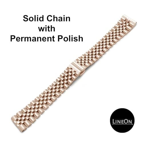 Image of Stainless Steel Jubilee Watch Metal Strap Chain Replacement Bracelet with Butterfly Push Button Clasp, Adjustable Links, Premium Finish, Permanent Polish For Premium Watches ( Adjustable Tools and Pins Include )