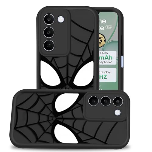 Image of AESTMO Back Case Cover for Realme P4 Lite 5G / C83 5G / Narzo 100 Lite 5G Cover | Spidey Face Mask Design | Silicone Case | Full Body Protection | Camera Protection Back Cover (Black)