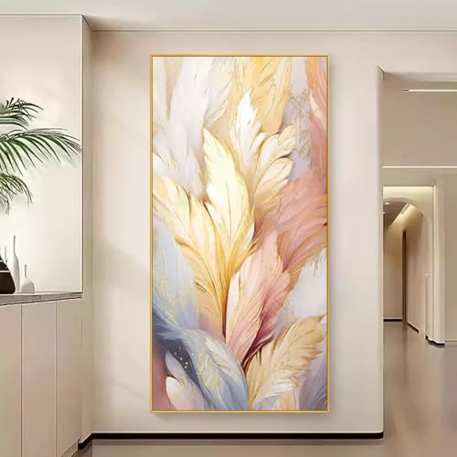 Peinture abstraite plumes colorées faite main, tableau de luxe texturé sur toile