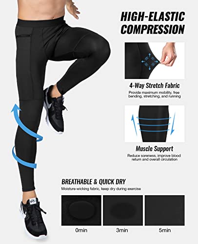 Niksa Men's Compression Pants Pockets, 2Pack Running Tights Leggings Workout Cool Dry Baselayer Gym Athletic Yoga Pants (Xx-Larege Long, Grey-Black) #TOP3