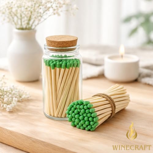 Image of 500 Count | 4 inch Green Matches | Strikers Included | Color Tip Wooden Match | Refill for Matchstick Jars, Candle Display, Holders & Bottles | 4 in inches Long