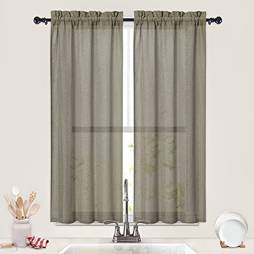 Nanan Tier Cafe Curtains For Kitchen Linen Blend Small Curtains For Door Windows Rod Pocket Flax Textured Rustic Tier Curtains 45 Inch Length, Brown, Set Of 2 #TOP6