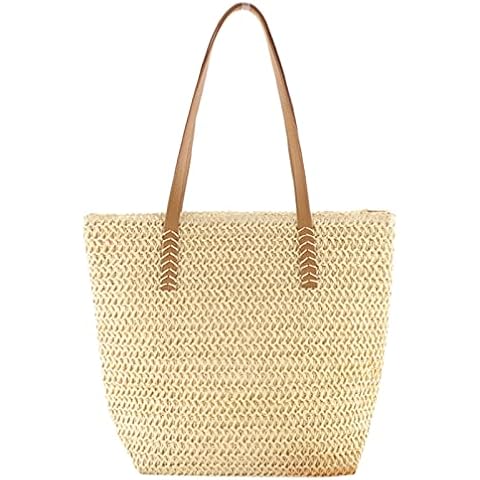 SYT-MD Straw Bags, Hand Woven Ladies Shoulder Tote Bag Summer Fashion Straw Beach Tote Bag Travel Shopping Bag Woven Shopping Bag Bag Cover