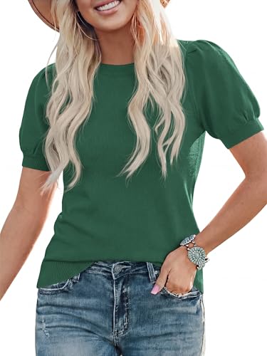Image of PRETTYGARDEN Womens Sweaters Spring 2026 Summer Puff Short Sleeve Sweater Trendy Cute Knit Work Blouses Business Casual Tops