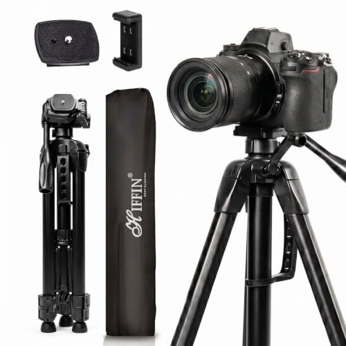 Image of HIFFIN HTR-500 1700mm Lightweight Tripod with Mobile Holder & Carry Bag | 5kg Load Capacity | 3-Section Adjustable Stand for DSLR, Camera & Smartphone | Portable & Stable Tripod Stand