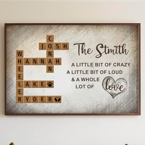 Anniversaree Family Whole Lot Of Love Crossword Name Poster/Canvas - CHOOSE QUOTE - Crossword Poster with Names, Personalized Family Names Tiles Gift for Dad Mom Grandparents
