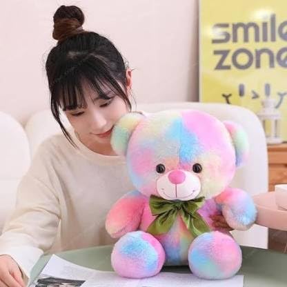 Image of Soft Plush Toy for Kids - Cute Stuffed Animal Soft Toy - Soft Cuddly Toy for Baby Boys & Girls, Return Gift & Room Decor -Rainbow Color Teddy Bear 30 cm (monu Bear Multi Colour)