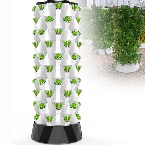 HIQIDI Hydroponics Tower Set Hydroponic Growing System Automated Aeroponic Tower Garden Hydroponic Growing Kit for Indoor & Outdoor with Hydrating Pump Timer Adapter,8Layers