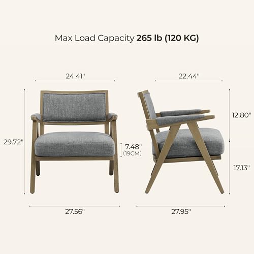 Sillón moderno tapizado gris con estructura de roble miniatura 2