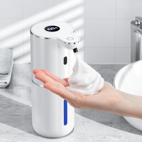 Seifenspender Automatisch mit digitaler Anzeige,380ml Elektrischer Seifenspender mit Sensor,Wandmontage,Berührungslos,USB Wiederaufladbar IPX5 Wasserdicht Schaumseifenspender für Bad,Küche