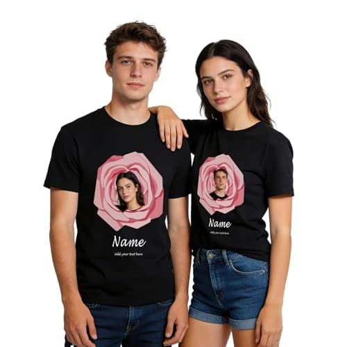 Custom4U Valentines Day Gifts for Couples Custom Photo/Text T-Shirts for Boyfriend Girlfriend Personalized Gifts for Him Her 05-rose