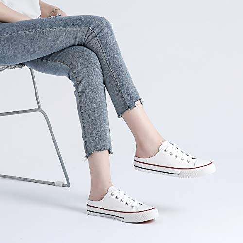 Women's Slippers Canvas Sneakers Slip On Shoes Non Slip Mules Backless Sneaker（White.us5） #TOP6