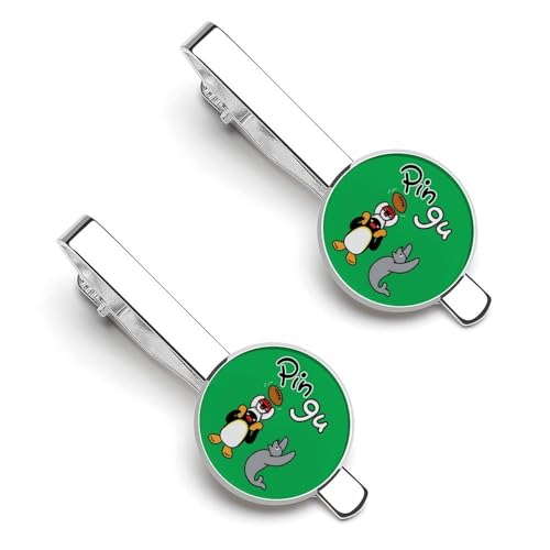 ネクタイピン ピングー キャラクター ペンギン グリーン タイピン 2本セット メンズ タイクリップ ビジネス アクセサリー 高級 銅製 おしゃれ 日常仕事 入学式 卒業式 冠婚 葬祭 結婚式等 父の日 プレゼント