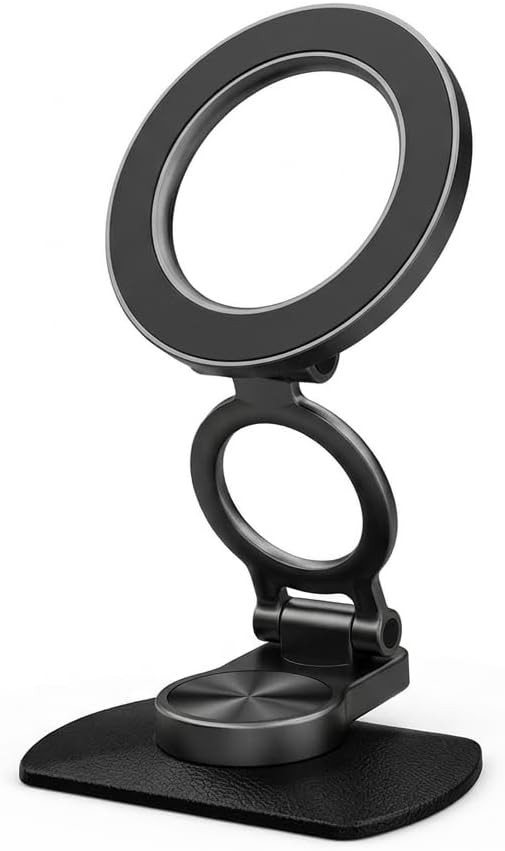 Car Phone Holder for MagSafe, N52 Strong Magnetic 3M Adhesive Dashboard Mount, 57mm Ultra-Thin Foldable (0.75"), 360° Swivel + 75°~210° Tilt, Car Phone Stand for iPhone
