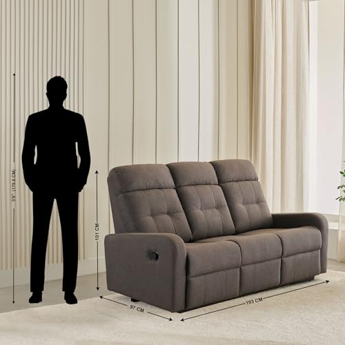 Image of Home Centre 3 Seater Helios Toledo Fabric Recliner| Fabric Recliner| (Brown) |1 Year Warranty