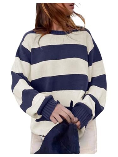 Verdusa Women's Old Money Tops Striped Sweater Color Block Long