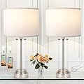 Nickel Bedroom Lamps Set of 2 - Touch Bedside Lamp for Night Stands with USB C+A, 3 Way Dimmable Nightstand Table Lamps for Living Room, Modern Glass Lamp for Bed Side Guest Room