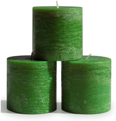 CANDWAX 3x3 Inch Grass Green Pillar Candles Set of 3 - Rustic Uns...
