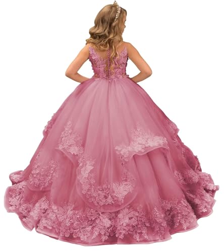 Tulle Flower Girl Dresses Lace Appliques Puffy Tulle Princess A Line First Communion Dress for Girls Ball Gowns