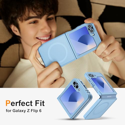 Image of ORETECH Magnetic for Samsung Galaxy Z Flip 7 FE Case Galaxy Z Flip 6, with [2 x Screen Protector] Translucent Back Non-Slip Shockproof Bumper Case for Galaxy Z Flip 7FE / 6 - Sierra Blue