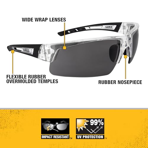 DEWALT Óculos de proteção unissex DPG100 meia armação confortável armação translúcida lente fumê