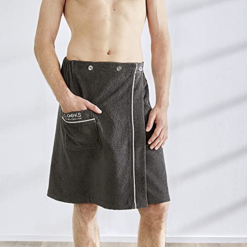 LOOKS by Wolfgang Joop Saunakilt Herren 60x140cm - Sauna-Sarong dunkelgrau einfarbig aus 100% Reiner Baumwolle Cover
