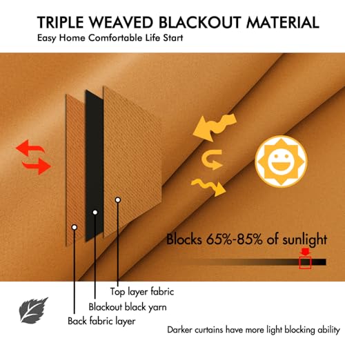 Image of ANRODUO Mustard Yellow Back Tab Blackout Curtains 90 Inch Long 2 Panels | Rod Pocket,Thermal Insulated Room Darkening Light Blocking Curtains for Living Room Bedroom Privacy,W42xL90