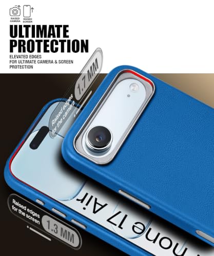Image of WOW IMAGINE Back Cover for iPhone Air 17 2025 | Shockproof Tough Leather Texture Hard Mobile Case | Ultra Slim Non-Slip Grip | Inner Velvet Fabric | Metal Camera Ring - Blue