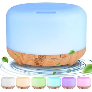 Essential Oil Diffuser, CIYOYO 450ML Aroma Diffuser Humidifier Ultrasonic Aromatherapy Oil Diffusers for Home Office Bedroom – BPA-Free, Waterless Auto-Off, 7 LED Light Colors(No Oil)