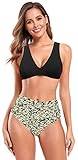 🍸 Tops de bikini de dos piezas de color liso e interesantes bañadores estampados de cintura alta. Los estilos son simples y agradables, lo que hace que su verano sea fácil y encantador. Las colchas moderadamente cómodas le permiten pasar momentos elegantes cómodamente en la piscina o en la playa