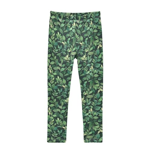 Green Leaves Pattern Girls Leggings Soft Comfortable Athletic Leggings Dancing Pants for 4-10 Years
