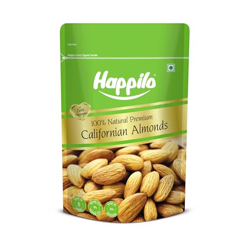 Happilo Premium Natural Californian Almonds 200g | Badam Giri, Healthy Snacks, Dry Fruits | Crunchy Nuts | High in Fiber | Rich in Protein | Magnesium | Phosphorus | Dietary Fibre | Zero Cholesterol