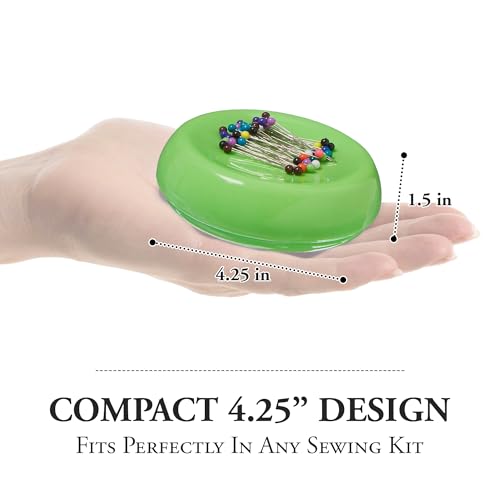 Image of Grabbit Magnetic Sewing Pincushion with 50 Plastic Head Pins - Magnet Pin Organizer for Quilting, Embroidery, Needles, Bobby Pins, & Craft Storage, Lime Green