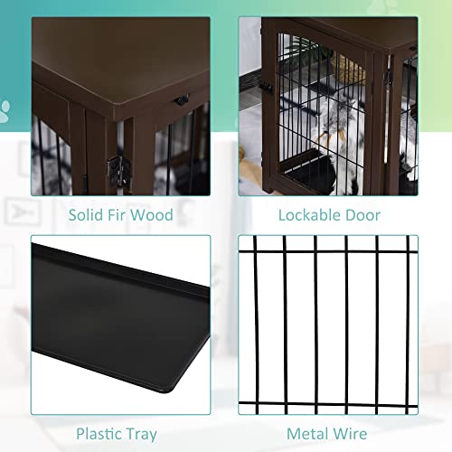 Pawhut 4 In 1 Furniture Style Dog Crate End Table, Pet Gate, Dog Fence With Removable Top, Brown #TOP5