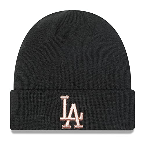 New Era L.A. Dodgers Beanie Hat MLB Metallic Logo Black/Rose Gold with Envelope, black, One size