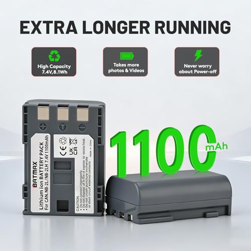 Image of Batmax 2Pcs NB-2L NB-2LH Battery + Built-in USB LED Charger for Canon PowerShot G7 G9 S80 S70 S60 S50 S45 S40 S30, Canon DC410 DC420 EOS 350D 400D Digital Rebel XT XTi, VIXIA HF R10