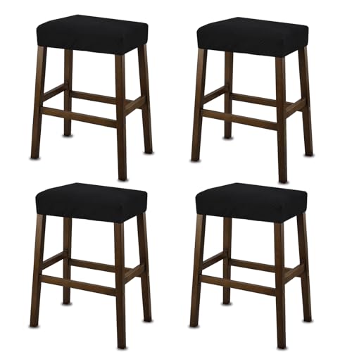 Image of NeColorLife Rectangle Bar Stool Covers Waterproof,Black,4 Pack | Stretch Saddle Seat Covers for Counter Height, Kitchen Island, and Vanity Bar Stools, Protecting Seats from Daily Wear