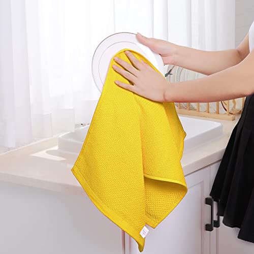 Image of Homaxy 100% Cotton Waffle Weave Kitchen Dish Towels, Ultra Soft Absorbent Quick Drying Cleaning Towel, 13 x 28 Inches, 4-Pack, Yellow