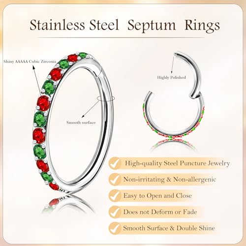 ONESING Horseshoe Nose Ring and Nose Hoop 16G Stainless Steel Hoop Nose Rings for Women Horseshoe Nose Piercings Jewelry for Septum Daith Tragus Helix Rook Eyebrow Lip Piercing Silver Clear CZ 8mm by ONESING - Used condition - Image 3