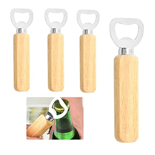 SOKLIT 4 Stück Flaschenöffner, Holzgriff Bier Flaschenöffner Personalisierter Naturholz Tragbare Bieröffner, Männer Großes Geschenk für Home Bar Party Patio Cabin Cover