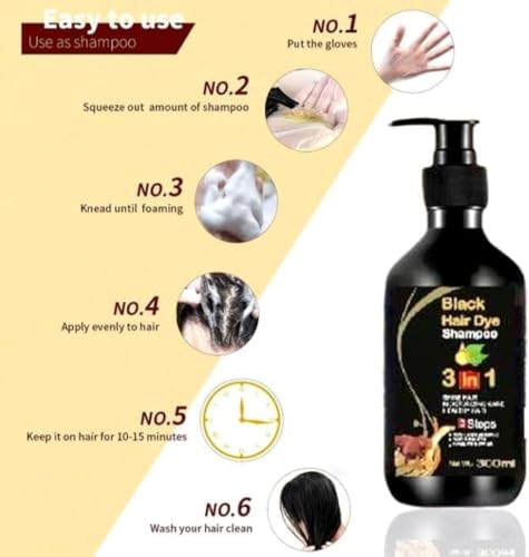Image of Herbal 3 In 1 Hair Dye Instant Black Hair Shampoo For Women & Men 100% Coverage Shampoo 300Ml (Black)