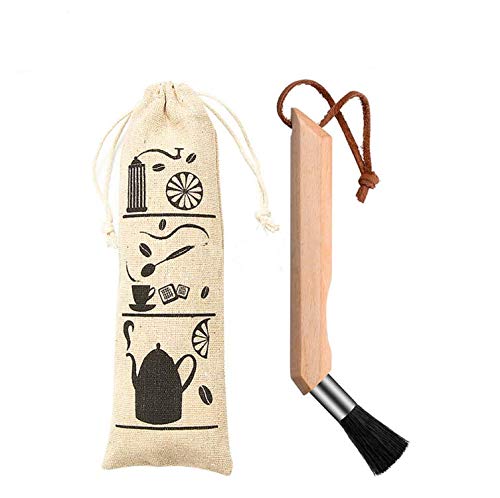 NVTED Coffee Grinder Cleaning Brush, Natural Wood & Bristles Coffee Powder Bean Grain Cleaner, Espresso Machine Brush Coffee Cleaning Tool with Storage Bag