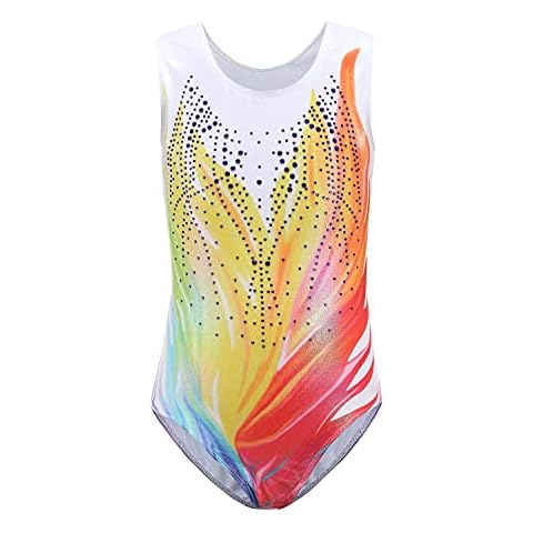 Cucudy Gymnastics Leotards For Girls Blue/White/Yellow/Pink/Red/Rosy/Rainbow Gradient Color Sparkle Sleeveless Leotard Dancing Ballet Gymnastics Athletic For Little Girl 5-12 Years Cover