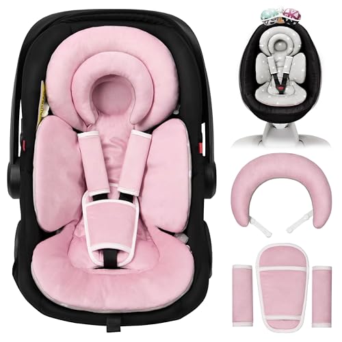 Image of TinlyFinly Infant Car Seat Insert with Extra Cushion for Preemie to Toddler, Reversible Newborn Carseat Insert for Baby Head Body Support, Fits for Stroller, Baby Swing, Bouncer (Pink)