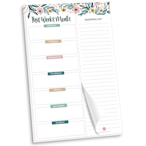 bloom daily planners Weekly Meal Planning Pad - Magnetic Hanging Refrigerator Menu Planner with Tear-Off Sheets & Perforated Grocery Shopping Lists - 6” x 9” (Garden Blooms)