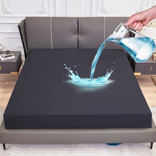 Arcona Protector de Colchón Impermeable 90 x 200, Sábana Bajera Ajustable para Incontinencia, Funda Transpirable (Gris Oscuro)