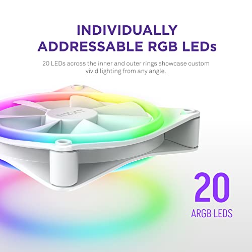 Image of NZXT F120 RGB Duo - 120mm Dual-Sided RGB PC Case Fan - White | 120mm dual-sided RGB fan with 20 addressable LEDs. Balanced airflow and static pressure, CAM-synced lighting.