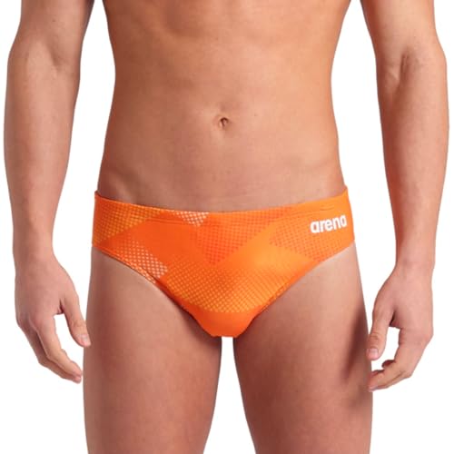 ARENA Bañador para hombre para entrenamiento de carreras en piscina, natación intensiva, resistente al cloro, 2,75 cm, estampado de semitonos, Anaranjado Team, 42