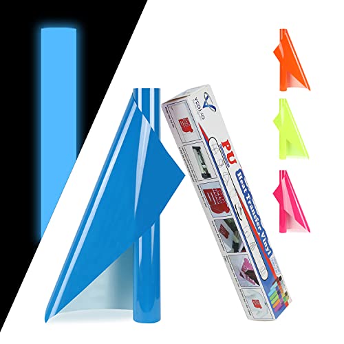 VEGIXO Heat Transfer Vinyl Blue – Glow in Dark 12inch x 8 Feet Iron on Vinyl Roll for Cricut & Cricut Heat Press,HTV Vinyl is Easy to Cut & Weed