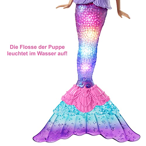 Barbie Dreamtopia Zauberlicht Meerjungfrau Puppe mit blonden Haaren, Barbiepuppe mit Meerjungfrauenschwanz, geeignet als Geschenk für Kinder ab 3 Jahren, HDJ36